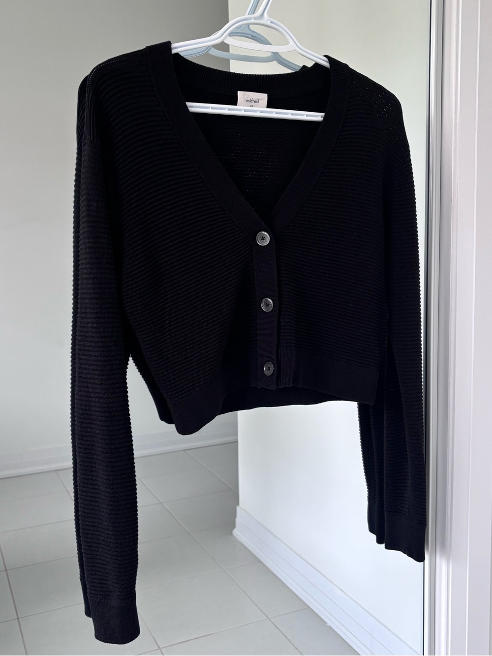 Wilfred Black Ribbed V-Neck Button Cardigan